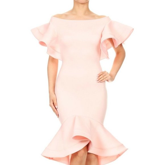 LA Fatima Blush Short Sleeve Midi Party Dress - Picture 1 of 5